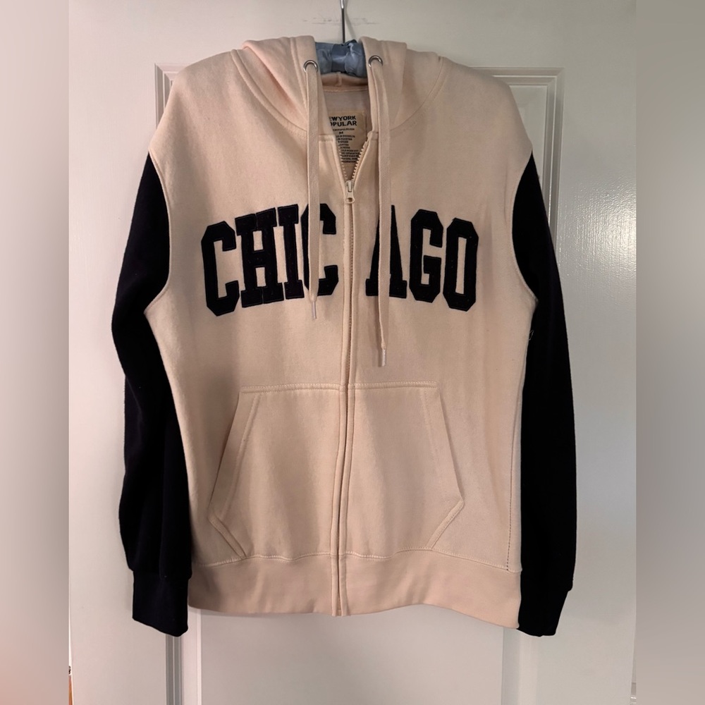 New York Popular Chicago Zip Hoodie Men’s Medium Cream Black